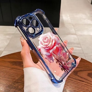 Custodia per iPhone 17 Air 16 15 14 <span class=keywords><strong>13</strong></span> 12 <span class=keywords><strong>Pro</strong></span> Max trasparente antiurto con protezione angolare e motivo <span class=keywords><strong>rosa</strong></span> alla moda - Product Image 3
