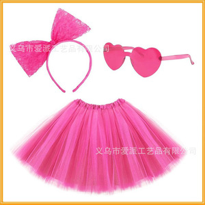 <b>Red</b> Lace <b>Bow</b> Headband With Heart Sunglasses And Tutu Skirt For Christmas Party Adult Costume - Product Image 2