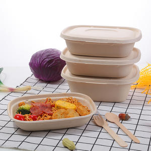 Assiettes jetables en sachet de canne à sucre biodégradable imprimé sur mesure, boîte de hamburger, bol avec pulpe de couvercle - Product Image 1
