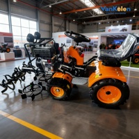 Remorque agricole portable pour micro-charrue 4x4 assise, transport de récoltes, petit tracteur agricole avec moteur 15 CV et boîte de vitesses