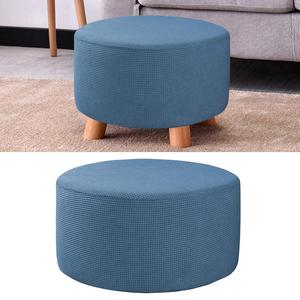 Copripiedi poggiapiedi rotondo blu ottomana per soggiorno - Product Image 1
