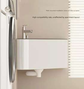 Настенная треугольная раковина из фарфора ручной работы, керамическая умывальница для ванной, маленькая угловая раковина - Product Image 2