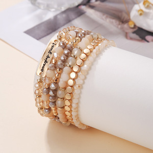 European American Style <b>Crystal</b> <b>Beaded</b> <b>Bracelet</b> Set 6-Piece Fashion Colorful Elastic Bangle Unisex Gift Jewelry - Product Image 3