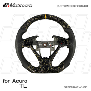 Volant personnalisé en fibre de carbone forgée dorée pour Acura TL SH-AWD 2009-2014 avec poignées en cuir perforé - Product Image 2