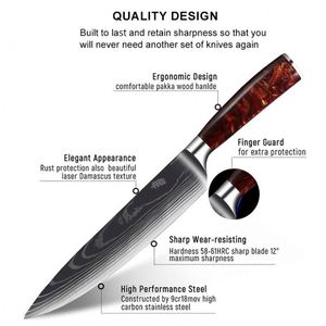 10 Pieces Red Resin Damascus Pattern Kitchen <b>Knife</b> <b>Set</b> Japanese Style Ultra <b>Sharp</b> Professional Chef Utility Bread Paring <b>Knives</b> - Product Image 2