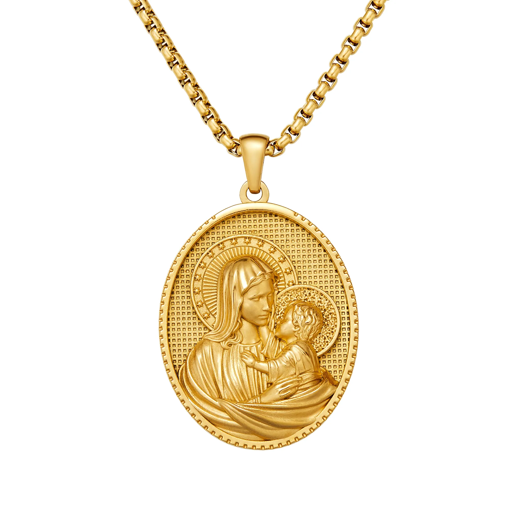 High Quality Religious Jewelry Stainless Steel Gold Chains Vintage Virgin Mary Pendants Necklaces for Women
