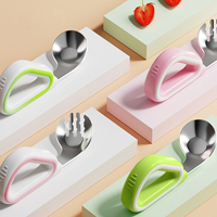 Ensemble de couverts ergonomiques 2 pièces en acier inoxydable 304 avec manche en silicone pour bébé, cuillère et fourchette pour l'apprentissage de la nourriture