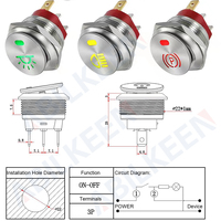 Interrupteur à bascule métallique M16 éclairé par LED, 6A 250V 10A 125V, avec symbole d'alimentation autobloquant marche/arrêt pour contrôle industriel