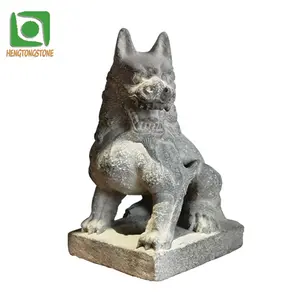 Marmer Dier Standbeeld Zwart Marmer Oude Stijl Kleine Size Wolf Sculptuur