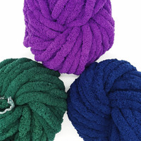Fil fantaisie 100% polyester extra épais et volumineux, teint, pour couture et crochet, idéal pour couverture tricotée à la main style « queue de chat » ou « saucisse »