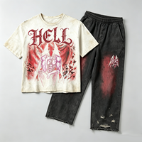 Ensemble de T-shirts Gothiques Heavyweight OEM pour la Vente en Gros, Impression DTG Kornit, Streetwear, Fournisseur de Tendances, Effet Vieilli et Pulvérisé