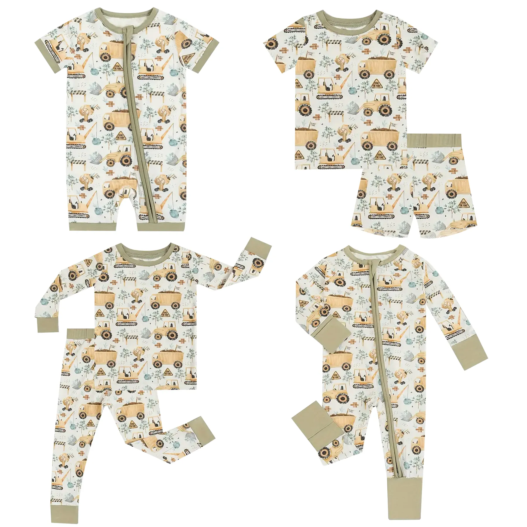 Pijama de manga larga o corta de algodón de bambú de alta calidad para niños, pijama de bebé con botones de algodón acanalado con impresión digital