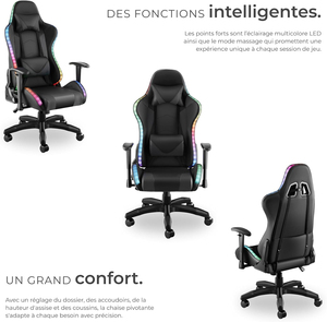 Popolare <span class=keywords><strong>Sedia</strong></span> <span class=keywords><strong>da</strong></span> <span class=keywords><strong>Gaming</strong></span> per Casa e Ufficio con Massaggio, Design Racing, LED RGB, Poggiatesta e Supporto Lombare per Giocatori - Product Image 5