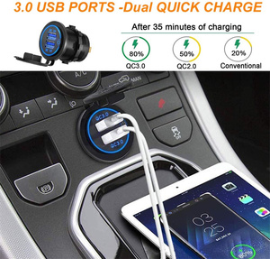 Chargeur de <span class=keywords><strong>voiture</strong></span> à charge rapide QC3.0 avec prise USB-A et prise USB 36W, interrupteur tactile et affichage LED pour <span class=keywords><strong>voiture</strong></span>, bus, bateau - Product Image 2