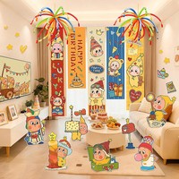 Décorations de fête pour le premier anniversaire de bébé : Ensemble de toile de fond numérique en carton KT à thème étoiles et personnages de dessins animés modernes