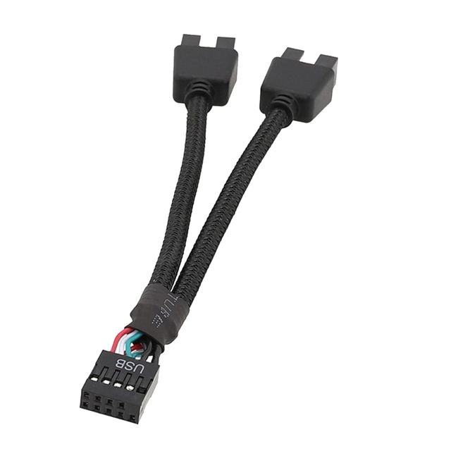 184A 9 Pin USB Header Splitter Female 1 to 2 Male Extension USB 2.0 Motherboard Cable