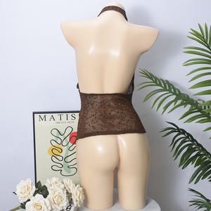 Chaleco sin mangas de color liso con cuello en V profundo - Top sexy transparente con cuello halter para mujer a la moda - Product Image 6