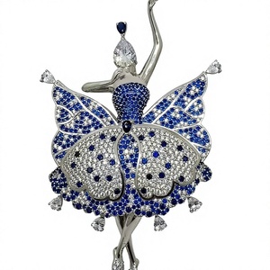 Broche Danseuse de Ballet en Argent 925 Diamant Saphir Bleu Bijoux de Luxe pour Femme Certifiée IGI - Product Image 1