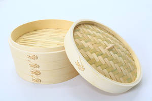 Cuiseur vapeur <span class=keywords><strong>en</strong></span> <span class=keywords><strong>bambou</strong></span> naturel asiatique de 10 pouces 2 niveaux et couvercle parfait pour cuire à la vapeur des boulettes, des légumes, de la viande, du poisson, du riz - Product Image 4