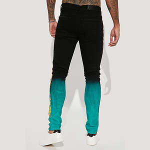 AeeDenim Custom LOGO uomo Rocker capo Painting Wash elasticizzato ginocchio strappato <span class=keywords><strong>Super</strong></span> Skinny Fit <span class=keywords><strong>Jeans</strong></span> pantaloni lunghi in Denim - Product Image 3