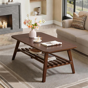 Tavolino da Caffè in Legno con Ripiano Portaoggetti, Stile Mid-Century, Rettangolare, Marrone Noce, Arredamento per Soggiorno - Product Image 2