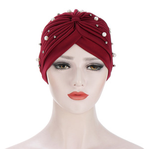 Turban Bonnet pour Femme à Perles et Plis, Couleur Unie, Chapeau Turban, Hijab Intérieur, Bonnet de Chimiothérapie, <span class=keywords><strong>Foulard</strong></span>, Bandanas Indiens - Product Image 4