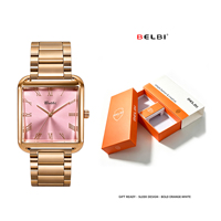 Montre à quartz carrée BELBI, cadran à chiffres romains, bracelet en acier inoxydable, étanche 3 ATM, montre-bracelet analogique, style professionnel élégant