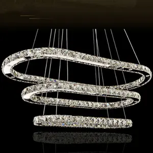 Modern lüks oval yüzük kristal lamba paslanmaz çelik led kolye işıkları mutfak asılı ışıklar