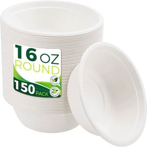 Platos de Papel de Bagazo Biodegradables y Ecológicos de 16 oz, Resistentes, Diseño Minimalista para Sopa Caliente y Bebidas, con Estampado - Product Image 1