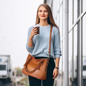 Bolso de Mano de Cuero Genuino para Mujer, Bolso Tote, Bolso de Hombro, Bolso Satchel, Bolso Hobo con Asa Superior, Cierre de Cremallera - Product Image 3