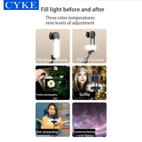 CYKE NOUVEAU Q09 Stabilisateur de téléphone pour selfie avec trépied, lumière d'appoint amovible, perche à selfie et télécommande