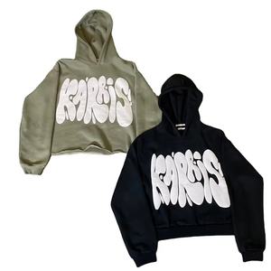 Fabricant de sweats à capuche, streetwear, sweats à capuche à bords coupés, logo imprimé en relief 3D personnalisé, sweats à capuche surdimensionnés à ourlet brut, 500 g/m², pour hommes - Product Image 1