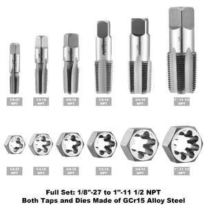 Jeu de tarauds et filières NPT, jeu de filières hexagonales 15 pièces en acier au carbone, tarauds en acier rapide de 1/16 ", 1/<span class=keywords><strong>8</strong></span> ", 1/4 ", 3/<span class=keywords><strong>8</strong></span> ", 1/2 ", 3/4 ", 1 pouce - Product Image 2