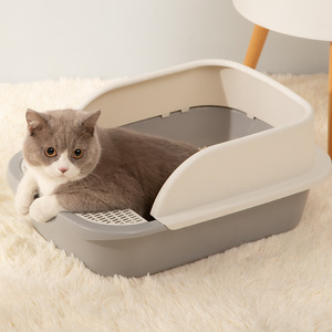 Cat <b>Litter</b> <b>Box</b> Semi Enclosed Splash Proof Rectangle <b>Large</b> Small Kitten Cat Potty PP Material Seine Grey Nordic Blue Nordic Pink - Product Image 2