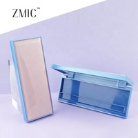 Étui rectangulaire bleu pour fards à paupières avec miroir, palette de blush vide pigmentée avec emplacement pour pinceau, étui compact en plastique pour poudre de maquillage