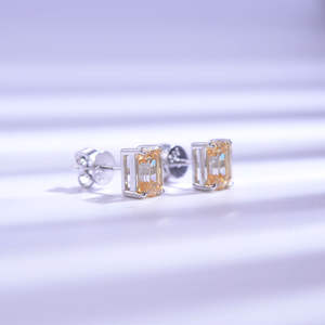 Pendientes de nudo románticos de plata de ley con baño de rodio para mujer, con moissanita y cuarzo amarillo champán engastado en garra, elegantes - Product Image 4