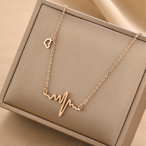 Collier pendentif en acier inoxydable en forme de cœur électrocardiogramme, unisexe, sportif, simple, assorti à tout, chaîne de clavicule, bijoux tendance - Product Image 3