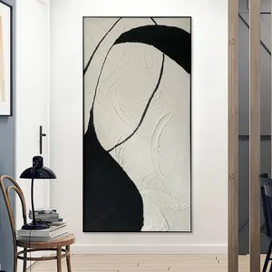 Huge Custom Hand Painted Abstract Black And White Oil Painting House Decoration