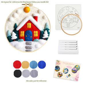 CHENISTORY Adulto DIY Aguja de lana Juego de <span class=keywords><strong>pintura</strong></span> Paisaje creativo Casa de nieve <span class=keywords><strong>con</strong></span> figura Impresión digital en lienzo Base de soporte - Product Image 2