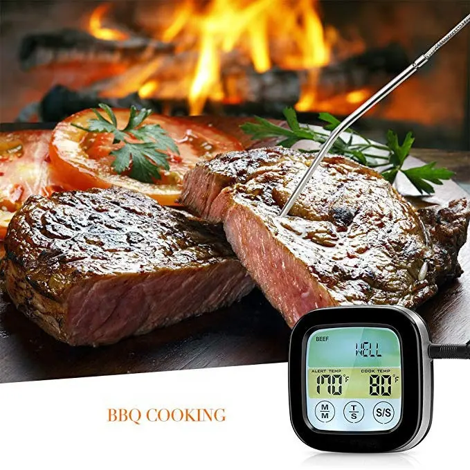 Termometer Oven Memasak Dapur Layar Sentuh, Pengukur Suhu Makanan Cair Barbekyu LED Digital