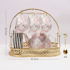 Service à thé en porcelaine royale de luxe de style européen, motif en relief rose, écologique, collection café et thé très vendue, coffret cadeau - Product Image 2