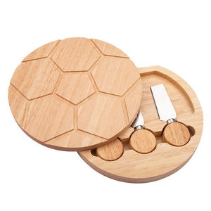 Plateau à fromage en bambou en forme de ballon de football avec ensemble de couteaux, plateau de service rond pour fromage, pizza, fruits, pain, couleur bois naturel - Product Image 1