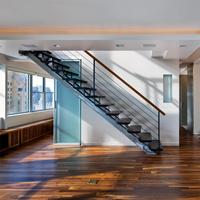 Rampe d'escalier en bois CBMmart avec mains courantes en acier inoxydable pour escaliers à double poutre en bois