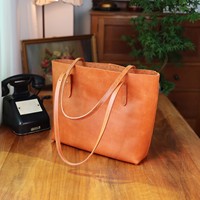 Sac fourre-tout en cuir pleine fleur tanné végétal rétro personnalisé, grande capacité, sac à bandoulière unisexe, sac en cuir véritable polyvalent