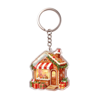 Porte-clés en résine acrylique thème boutique de bonbons de Noël et maison de biscuits, décoré en forme de boîte cadeau, breloque de sac souvenir de Noël