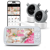 Babyphone numérique avec deux caméras et vidéo, portée de 300 m, vision nocturne, suivi automatique, alertes de température, appel en 1 clic, écran 5 pouces