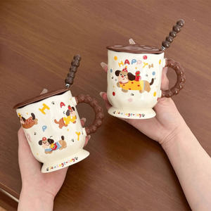 Taza de Cerámica con Tapa y Cuchara, Bandeja Súper Linda, Taza <span class=keywords><strong>para</strong></span> el Hogar, <span class=keywords><strong>para</strong></span> <span class=keywords><strong>Parejas</strong></span>, Taza <span class=keywords><strong>para</strong></span> Desayuno - Product Image 6