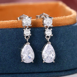 White Gold Pear Cut Zircon <b>Drop</b> <b>Earrings</b> Claw Setting Classic Women's Wedding Jewelry Crystal Rhinestone <b>Fashion</b> <b>Earrings</b> - Product Image 3
