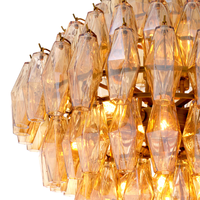 Lustre vintage en verre ambré facetté avec structure en acier inoxydable pour salon, villa, hôtel, décoration, lustre Murano