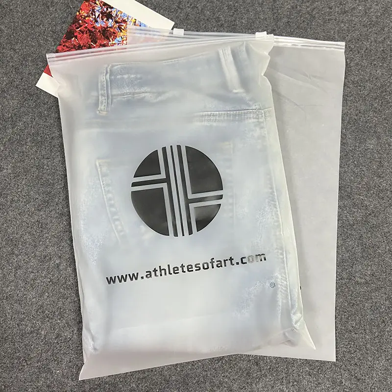 Custom Apparel Plastic Rits Verpakking Zakken Met Logo Kleding Verpakking Zakken Eva Milieuvriendelijk Frosted Plastic Zak